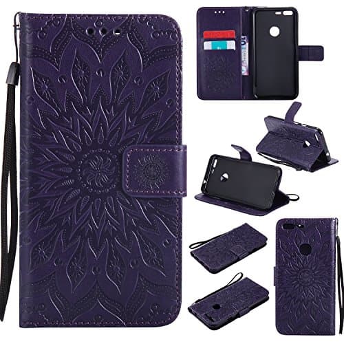 A-slim Google Pixel XL Wallet Case, (TM) Sun Pattern Embossed PU Leather Magnetic Flip Cover Card Holders & Hand Strap Wallet Purse Case for Google Pixel XL - Purple