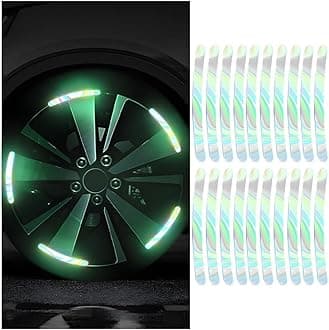 Zipelo 20PCS Reflective Car Wheel Decorative Stripe Stickers, Anti Scratch Vehicle Night Safety Warning Tape Decal, Automotive Exterior Tire Rims Sticker Accessories, Universal Fit (Luminous)