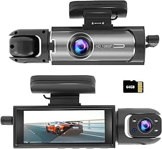 Dash Cam Front and Inside,Dash Camera for Cars 3.16inch Dash Cam 1080P,64G Card,G Sensor HD Night Vision Loop Recording Wide Angle Car DVR (Front&Inside+64G)
