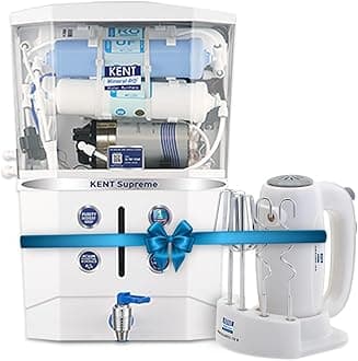 KENT Supreme RO Water Filter & Hand Blender 150 Watt | Multi Stage Purification | RO + UF + TDS Control + LED Tank | 8L Tank | White | Fit for Borewell/Tanker/Municipal Water
