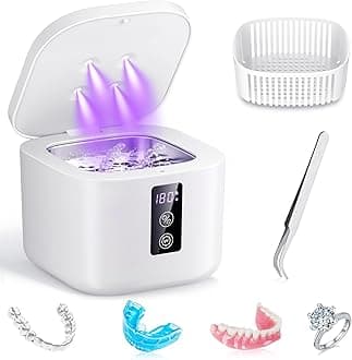 Ultrasonic Retainer Cleaner,375 ML Ultrasonic Cleaner,48kHz Retainer Cleaner Machine with 3 Modes Digital Timer for Denture Cleaner, Aligner,Braces,Toothbrush Heads,Jewelry White