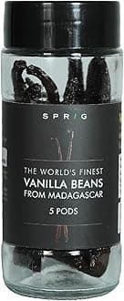 Sprig Finest | 5 Bourbon Vanilla Beans from Madagascar | Grade A - NFN | 15-17cm | Non- Split | Blemish Free | Gourmet Quality for Baking, Making Extracts, Beverages, Desserts, Cocktails & Cooking