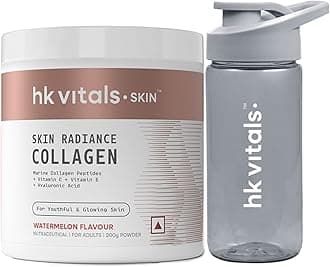 HealthKart Hk Vitals Skin Radiance Collagen Powder,Marine Collagen (Watermelon,200 G),Collagen Supplements For Women&Men With Biotin,Vitamin C,& E,With Sipper Bottle (Teal,300 Ml)