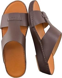 AL NAHHAM Handmade Arabic Sandals For Men | Outdoor Mens Slippers | Everyday Flip Flops Open Toe | Full Genuine Softy Leather | New Arabic Design | Tan Footbed | Comfortable & LightWeight
