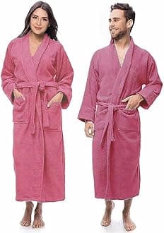 100% Cotton Shawl Collar Bathrobe for Women & Men – Terry Cloth, Lightweight Plush Long Spa & Hotel Luxury Robe
