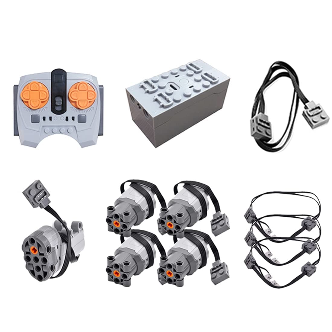 Power Functions Set, Motor Set with Remote Control, Battery Box, Servo Motor, LED, Extension Wire, Compatible with many models