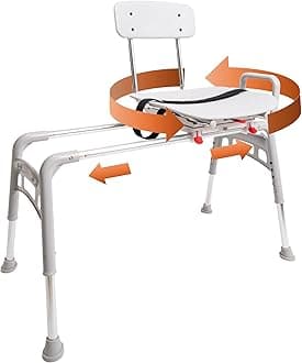Sliding Shower Chair Tub Transfer Bench with Swivel Seat, FSA/HSA Eligible, Height Adjustable Shower Benches for Inside Shower, Ergo Shower Seat for Elderly and Disabled, 78668