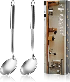 Pleafind 2-Piece Soup Ladle, 13.6 Inch Cooking Spoon, Stainless Steel, Dishwasher Safe