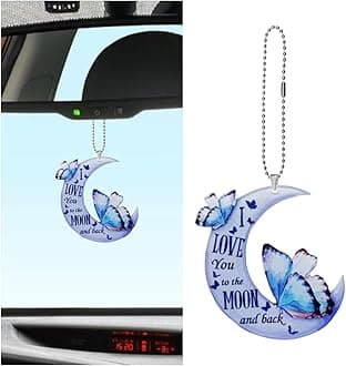 Butterfly Car Rearview Mirror Accessories - 2D Flat Car Rear View Mirror Charm - Lovely Moon Car Interior Mirror Hanging Pendant - Christmas Tree Ornament Car Decoration for Men Women (Blue)
