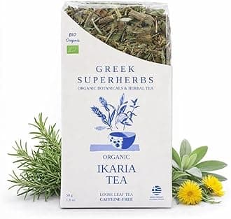 IKARIA Tea | Blue Zone Herbal Tea for Longevity | Sage, Dandelion, Rosemary | 100% ORGANIC, Caffeine-Free, Natural, Earthy Flavor | Product of Greece 50G (1.8 OZ) (30 servings)