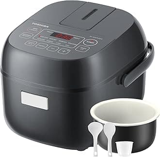 Rice Cooker Small 3-Cup Uncooked– LCD Display with 8 Cooking Functions: Rice, Oatmeal, Mixed Grains and More, NonStick Inner Pot, Grey