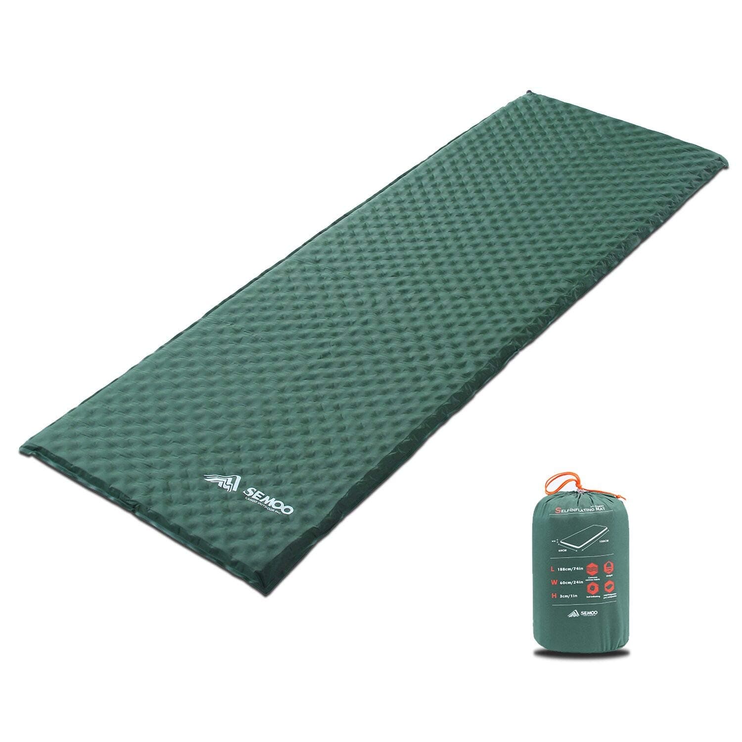 SEMOO Camping Sleeping Pad, Compact Self-Inflating Sleeping Mat with Pillow Lightweight Moisture-Proof Perfect for Camping Hiking & Backpacking