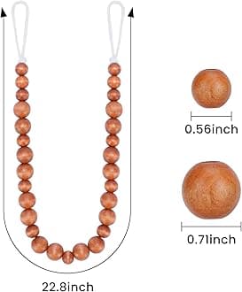 Wood Bead Curtain Tiebacks, KLOGTSIND Set of 6 Curtain Holdbacks for Thin or Thick Window Draperies, Boho Farmhouse Curtain Tiebacks with Hooks, Curtain Tie Backs for Home Office Room Decor