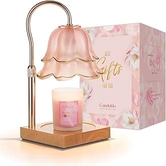 Mom Birthday Gifts for Women: Candle Warmer Lamp with Scented Candles Dimmable Pink Flower Wax Warmer with Timer Mothers Day Housewarming Gift