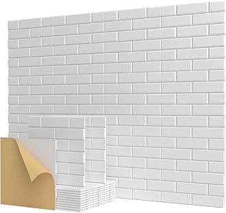 Kuchoow Soundproof Wall Panels, 12 Ppack Acoustic Panels with Self Adhesive, 12" X 12" X 0.4" Sound Proof Foam Panels for Walls, Brick Sound Absorbing Panels for Home Studio Office Decor - White