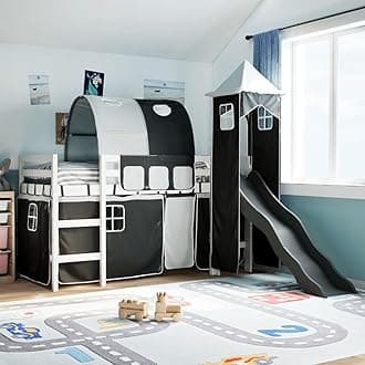 vidaXL Kids' Loft Bed with Slide & Tower - Solid Pine Wood, White/Black, 90x190 cm, Durable Frame, Indoor Playground for Children