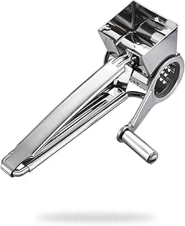 TONMA Multipurpose Rotary Cheese Grater with 1 Stainless Steel Handheld Drums for Parmesan, Mozzerella, Vegetables and More, Ergonomic Design