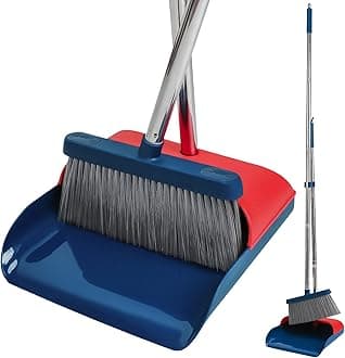 Stand Up Dustpan and Broom Set 50” Long Handle Broom with Dust Pan, 20° Angled for Ergonomic Home Office Indoor Sweeping