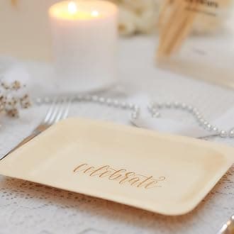 Wood & Wonder Celebrate Disposable Party Plates – Rustic, Compostable Alternative to Plastic Plates for Birthday Parties, Catering and Special Events (Salad/Dessert, 50-Pack)