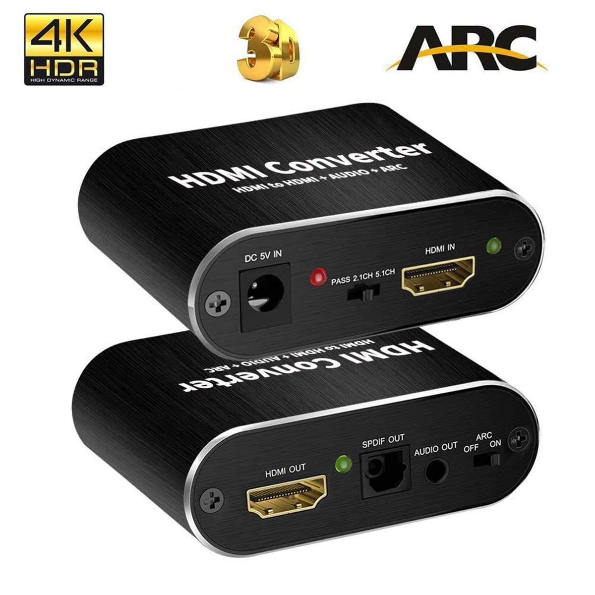 ARC Audio Extractor HDMI Adapter to Optical Toslink SPDIF with 3.5mm Stereo Sound RCA Splitter 4K 3D HDCP 2.0 Converter 5.1 CH 1080p 60hz Swtich Selector for HD TV Soundbar Speaker Amplifier Projector
