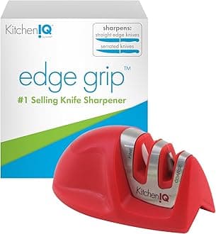 50883 - Edge Grip 2-Stage Knife Sharpener - Red - Coarse & Fine Sharpeners - Compact - Stable Non-Slip Base - Soft Grip Rubber Handle - Straight & Serrated Knives