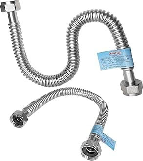 2 PACK Plus 1 inch Flexible Water Line, Water Heater Hose 1"FIP x 1" FIP x 24" Length, Stainless Steel Corrugated Water Heater Connector, Softener Flex Hose For Tankless (ID 0.95")