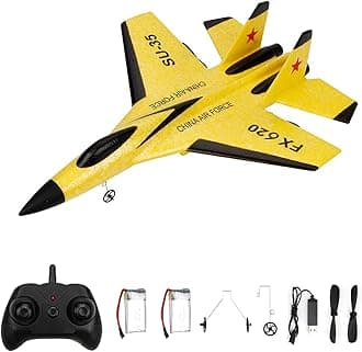 GoolRC FX620 RC Airplane, 2.4GHz Remote Control Airplane, 2 Channel RC Plane, SU-35 RC Glider EPP Aircraft Model with 3-Axis Gyro, Outdoor Flight Toys for Kids and Adults with 2 Battery (Yellow)