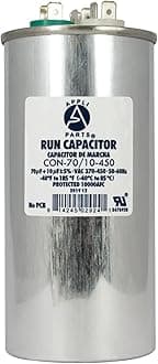 Appli Parts Condensador Capacitor de Marcha 70+10 Mfd uF (microfaradios) 370VAC o 450VAC CBB65 Universal Aire acondicionado y aplicaciones Redondo UL E476928 13.3cm Alto 5.7cm Ancho CON-70/10-450