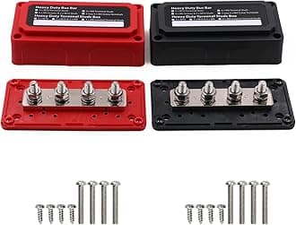 Bus Bar 12V-48V 300A, Heavy Duty Module 4 x 5/16" Posts Terminals Power Distribution Blocks, Positive Negative Ground DC Battery Busbar Powerbar for RV Solar Boat Car Truck Marine, 2 Pack