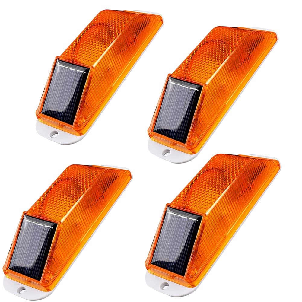 Aolyty Solar Strobe Warning Light LED Warning Lamp 4-Pack Super Bright IP54 Waterproof Light Control Flashing Beacon Barricade Construction Safety Road Signs Flash Traffic Lights (Yellow)