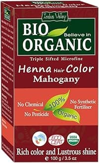 Indus Valley Bio Organic Natural Henna Hair Color Mahogany 100gm| 100% Gray Hair Coverage And Long Lasting Hair Dye | Vegan and Cruelty-Free