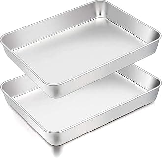 Lasagna Pan, 12.3’’ x 9.75’’ x 2’’, Stainless Steel Rectangular Casserole Cake Baking Brownie Pan, Non-toxic & Sturdy, Brushed Surface & Deep Side, Dishwasher Safe, 2PCS