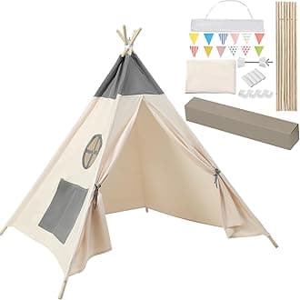 Anttyscar Teepee Tent for Kids 160cm Play Tents Indoor Outdoor, Gift for Girls Boys, Foldable & Portable Wigwam Tipi Play House, Breathable Window Design with Storage,Anti slip cover,Flag