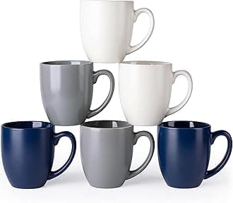 16oz Coffee Mugs Set of 6, Large Ceramic Coffee Mugs for Man, Woman, Dad, Mom, Modern Coffee Mugs with handle for Tea/Latte/Cappuccino/Cocoa. Dishwasher&Microwave Safe, Multi-Color