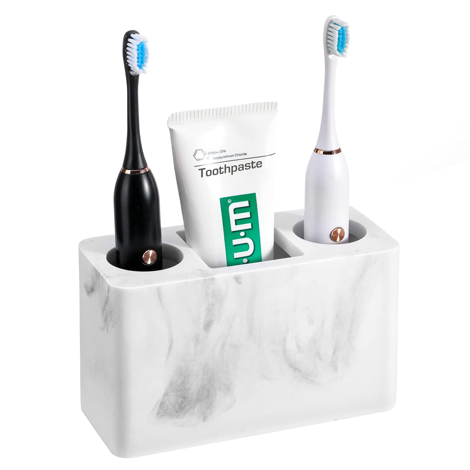 Luxspire Toothbrush Holder, 3 Slots Electric Toothbrush and Toothpaste Holder, Bathroom Countertop Storage Bathroom Accessories Toothbrush Stand for Vanity Counter Organizer Caddy - Gravel White