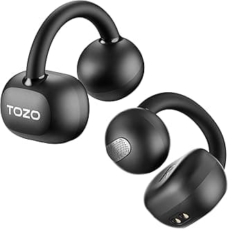 TOZO OpenEarRing True Open Ear Earbuds, Lightweight Comfort Open Ear Clip Wireless Earbuds, 40H Play Bluetooth 5.4 Headphones with Smart Digital Display Design Fit Sports Running, Workout Black
