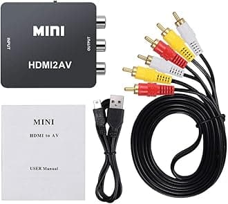 HDMI/HDTV to AV/3RCA Scaler Adapter HD Video Composite Converter Box HDMI to RCA/CVSB L/R Video 1080P Mini HDMI2AV Support NTSC PAL New (White) with Cable