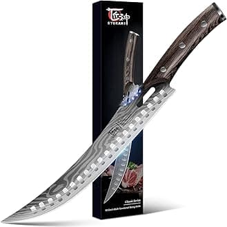 SYOKAMI Butcher Breaking Knife for Meat Cutting, 10.5 Inch Japanese Style Curved Carving Knife with Wooden Full Tang Handle, Damascus Pattern, Razor Sharp Cimiters with Gift Box, Birthday Gift for Men