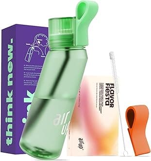 air up® water bottle (21oz) Twist Vibrant Green starter set with 5-Pod Variety Pack Flavor Fiesta, Orange Strap & Straw Brush | sugar-free flavoring | dishwasher-safe, BPA-free
