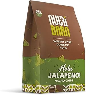 Nutribarn High Protein Low Carb Jalapeno Nachos 60 Gms | 25% Protein | 1.7g Net Carbs | Lab Tested Low GI 19 | Diabetic Friendly, Weight Management Nacho Chips | 60g (1 Pack)