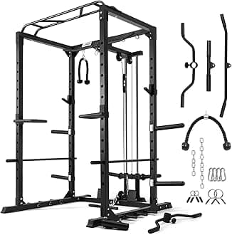 RitFitAll-in-One Squat Rack for Home Gym, PPC02C Multi-Function 1000 LBS Capacity Power Cage with LAT Pulldown, Pulley System, Dip Bar, Landmine & More Power Rack Attachments, Package