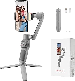 Zhiyun Smooth Q3, 3-Axis Gimbal Stabilizer for Smartphone with Fill Light and Tripod, Auto Inception Dolly-Zoom Time-Lapse, Portable and Foldable, Gesture Control, Android and iPhone Gimbal