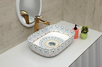 CLUSTER Designer Table Top Wash Basin For Bathroom | Ceramic Bathroom Sink | Over Counter Moroccan Design Wash Basin for Hotel, Resturent (18 x 13 x 5.5 Inch) (Moroccan Design 8)