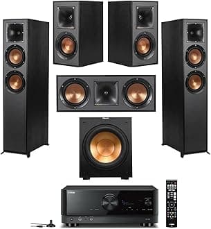 Klipsch Reference 5.2 Home Theater System w/ 7.2 Receiver, w/ 2X R-26FA Floorstanding Speaker, R-25C Center Speaker, R-41M Speaker, 2X R-12SW Subwoofer & Yamaha RX-V6A 7.2-Channel AV Receiver