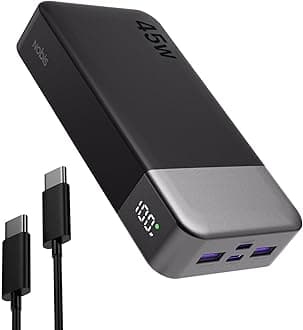 NOBIS Portable Charger, 20000mAh Power Bank, 45W Power Bank Fast Charging, Battery Pack with C to C Cable, Battery Bank with Digital Display for iPhone Android Laptop etc(Black)