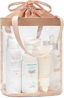 Travel Toiletry Bag, Clear Makeup Bag for Women, TSA Approved Toiletry Bag, Waterproof Clear Bag Cosmetic Pouch, Transparent Makeup Organizer, Carry on Airport Airline Compliant, Brown