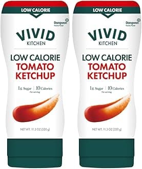 Low-Calorie Ketchup Sauce - 2 Pack - Zero Sugar, 10 Cal/Serving - Allulose Sweetened, No Preservatives or MSG - Easy Squeeze Bottle - Healthy, Guilt-Free Ketchup Alternative for Fries, Burgers, Sandwiches & More