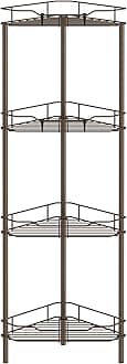 4 Tier Floor Standing Corner Shower Caddy Organizer Shelf with Hooks, Bathroom Shelves Stand Rack, Bronze