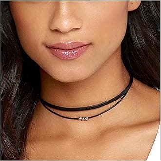 Boho Layered Suede Necklace Black Velvet Choker Gothic Leather Necklace Silver Beaded Chain Necklace Retro Necklace Jewelry for Women and Girls Gifts (Black, 1.0 count)