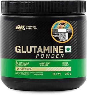 Optimum Nutrition (ON) L-Glutamine Powder- 250 Gram, 50 Serves, 5g Glutamine per serve for Amino Acid Support & Muscle Recovery, Unflavoured.
